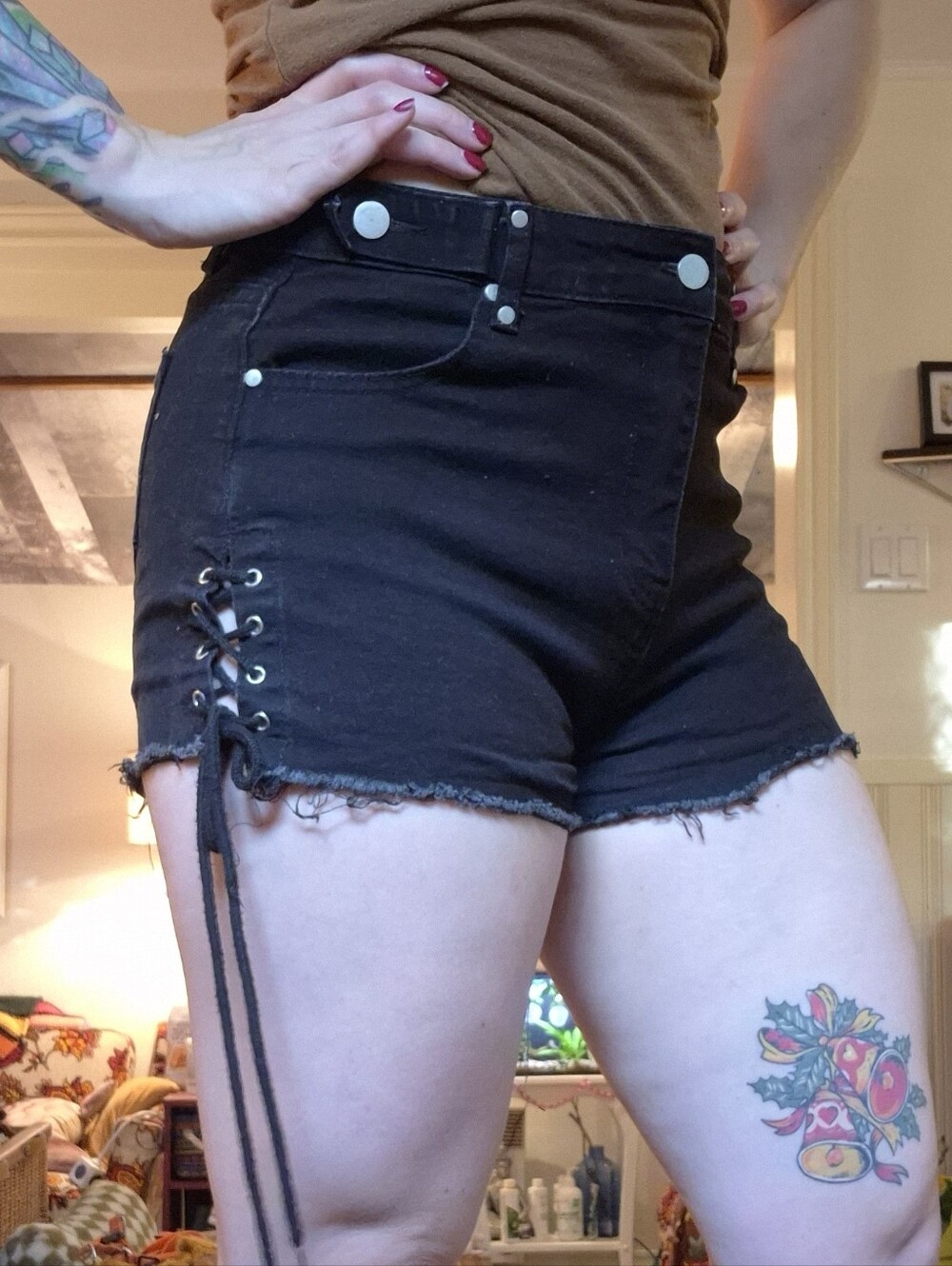 SHEIN Black High-Waist Lace-Up Denim Shorts